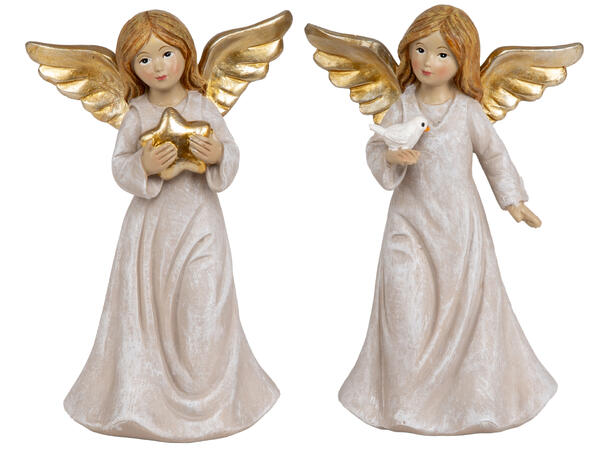 Engel kremfarget kjole gull 15,5cm 2ass 