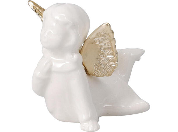 Engel liggende hvit m/gull porselen 4ass 8,5x6,5cm Vekt 80gr 
