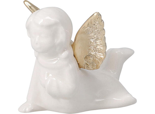 Engel liggende hvit m/gull porselen 4ass 8,5x6,5cm Vekt: 80g 