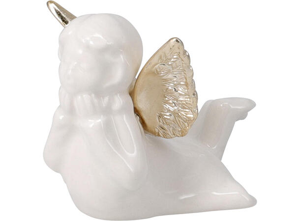 Engel liggende hvit m/gull porselen 4ass 8,5x6,5cm Vekt 80gr 