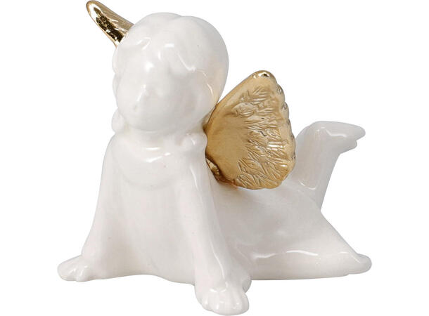 Engel liggende hvit m/gull porselen 4ass 8,5x6,5cm Vekt 80gr 