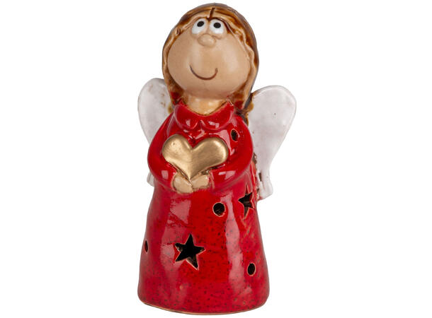 Engel rød m/gullhjerte keramikk LED 15cm Batteri: 2xLR44 