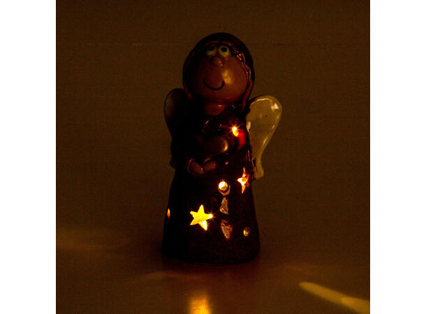 Engel rød m/gullhjerte keramikk LED 15cm Batteri: 2xLR44 