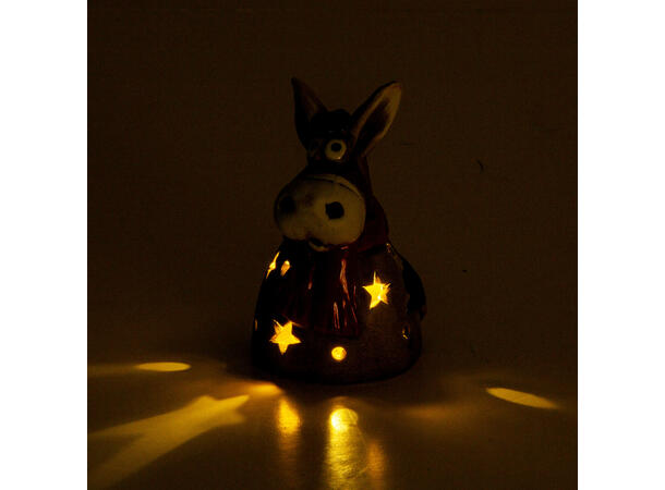 Esel m/skjerf LED grå keramikk 11cm Batteri: 2xLR44 