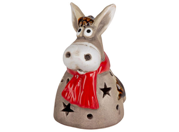 Esel m/skjerf LED gråbrun keramikk 11cm Batteri 2xLR44 