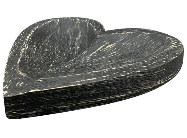 Fat hjerte sort mangotre 15x16x2cm 