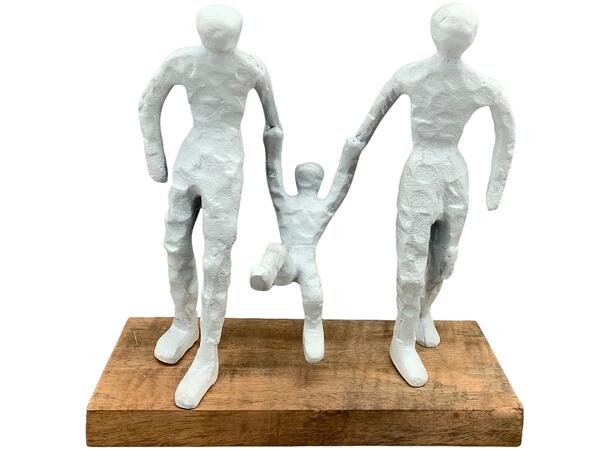 Figur familie hvit metall/tre 22x8x23cm Forpk 2stk 