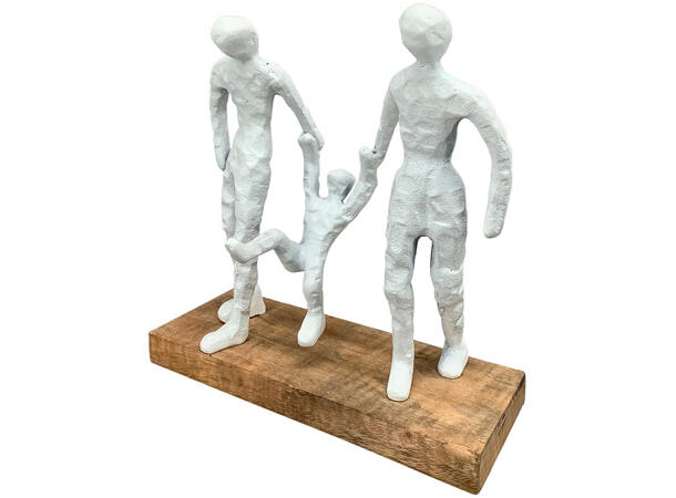 Figur familie hvit metall/tre 22x8x23cm Forpk 2stk 