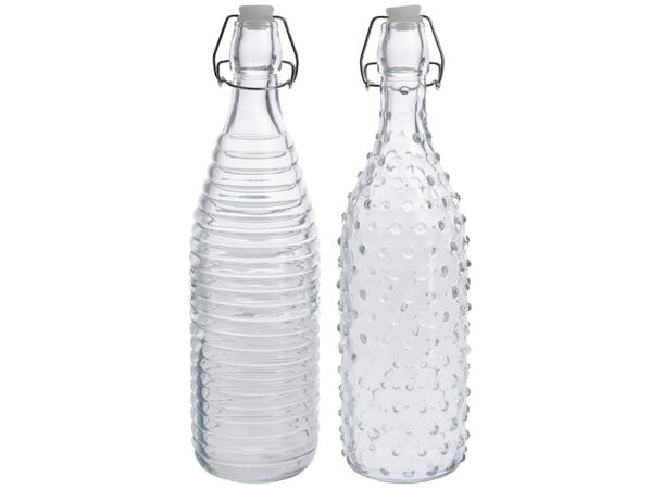Flaske m/patentkork 1 liter 2ass Av glass m/silikonring 