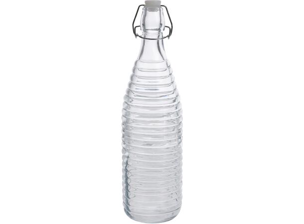 Flaske m/patentkork 1 liter 2ass Av glass m/silikonring 