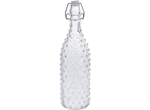 Flaske m/patentkork 1 liter 2ass Av glass m/silikonring 