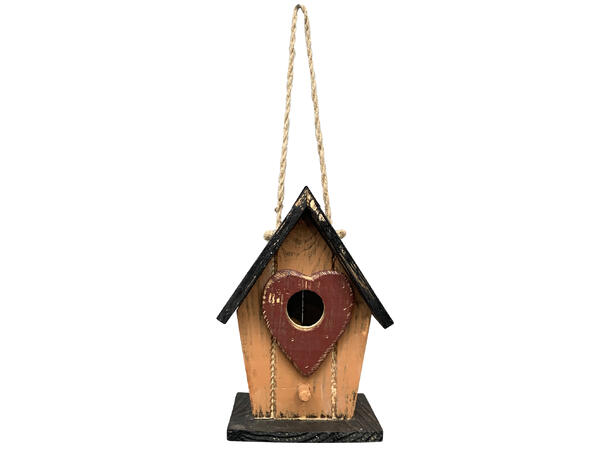 Fuglehus tre/metall rødbrun 16x12x22cm 