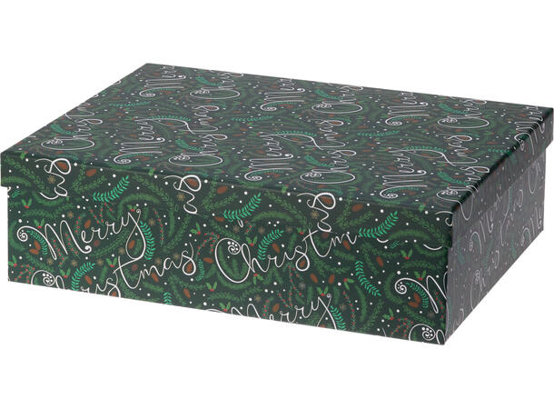 Gaveeske m/lokk Merry rød,grønn,hvit 31x24x9cm 34x27x10cm 36x30x11cm 