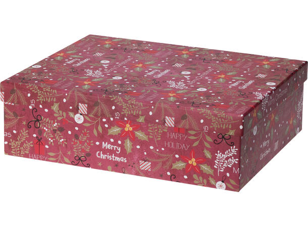 Gaveeske m/lokk Merry rød,grønn,hvit 31x24x9cm 34x27x10cm 36x30x11cm 