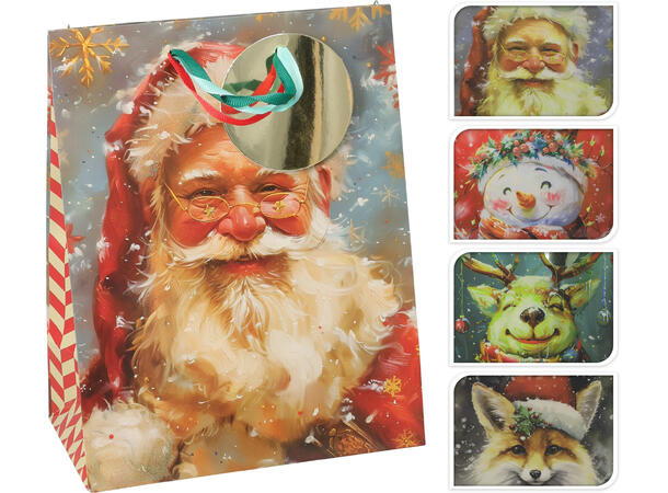 Gavepose Jul nisse/dyr 18x10x23cm 4ass 
