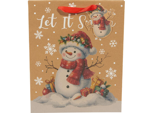 Gavepose kraft jul snø 23x18x10cm 4ass 