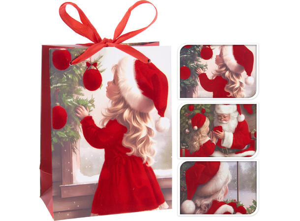 Gavepose nissejente 12x6,5x16cm 3ass Fløyelsfinish 