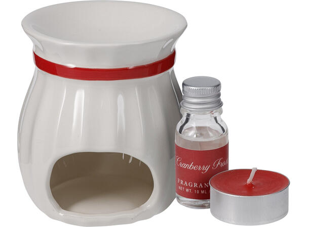 Gavesett 6 deler brenner duftolje telys Keramikk. Duft Tranebær 