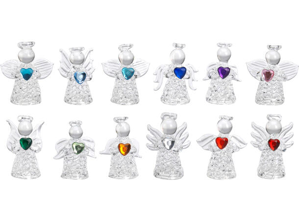 Glassengel med farget hjerte 5cm 12ass 24 stk i display 