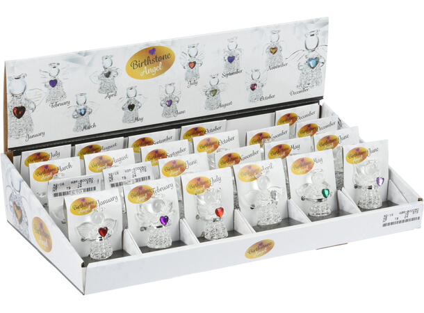 Glassengel med farget hjerte 5cm 12ass Display 24stk 