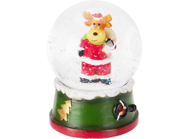 Glasskule m/snø julefigurer h:8,5cm 4ass Display 12stk Vekt: 240g 