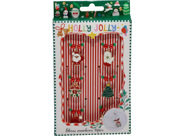 Glassmarkører julefigur assorterte 6stk Kommer i gaveeske 