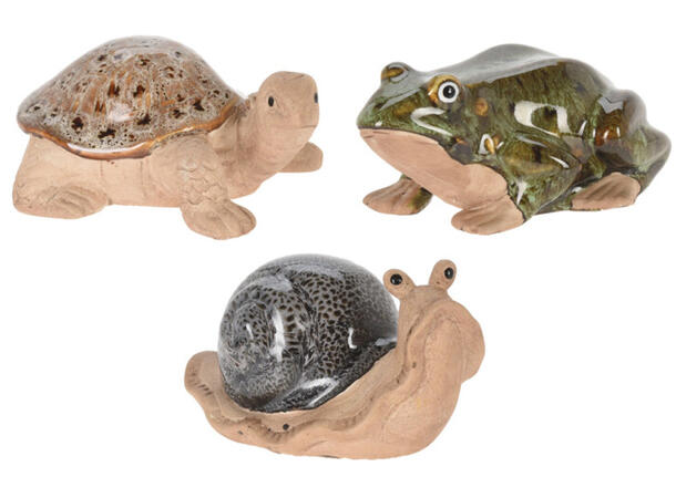 Hagedyr matt porselen 9x11,5x6cm 3asx Forpk 24stk  Frosk snegl skilpadde 