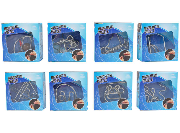 Hjernetrim IQ puzzle metall 5-7cm 8ass Display 24stk 