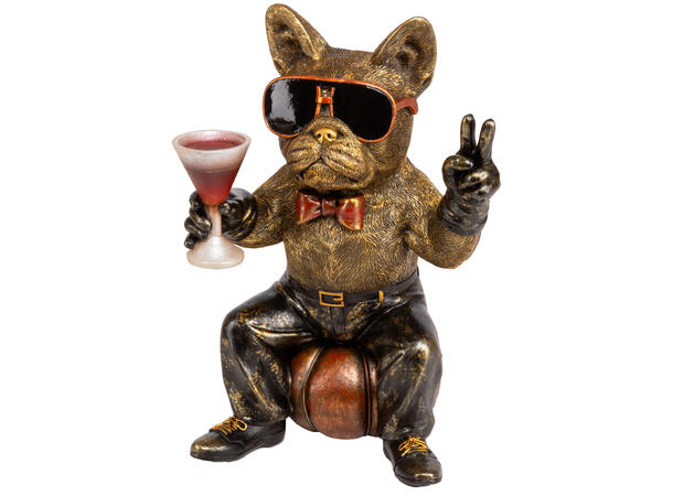 Hund party m/glass 17,5x15,5x26cm Polyresin 