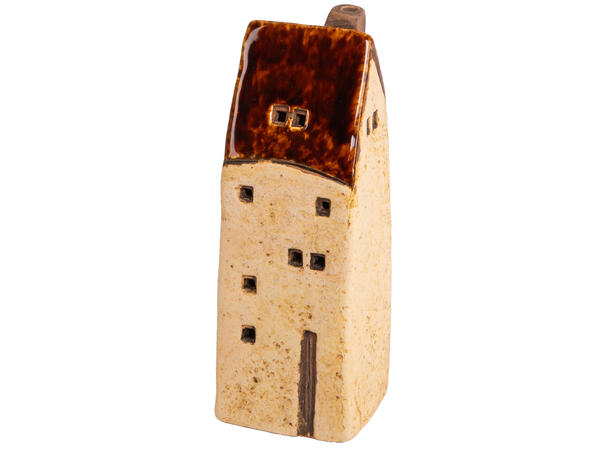 Hus LED brun/beige keramikk 5,6x15,3cm Batteri: 2xLR44 