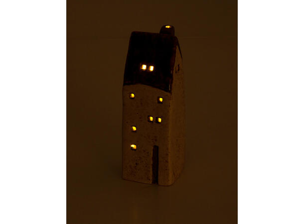 Hus LED brun/beige keramikk 5,6x15,3cm Batteri: 2xLR44 