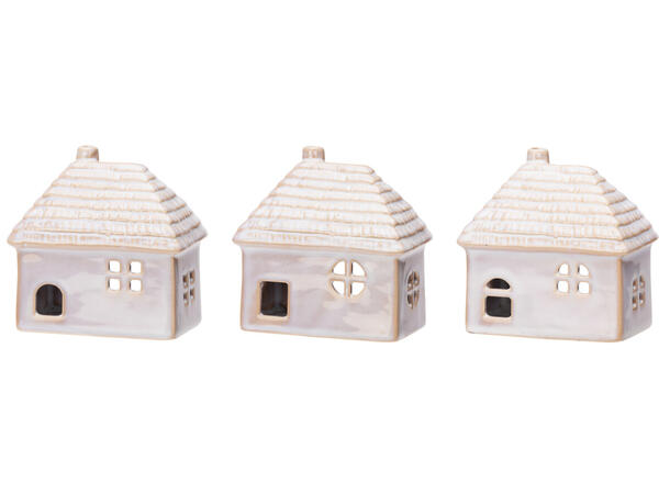 Hus til telys keramikk 10x6x10cm 3ass 