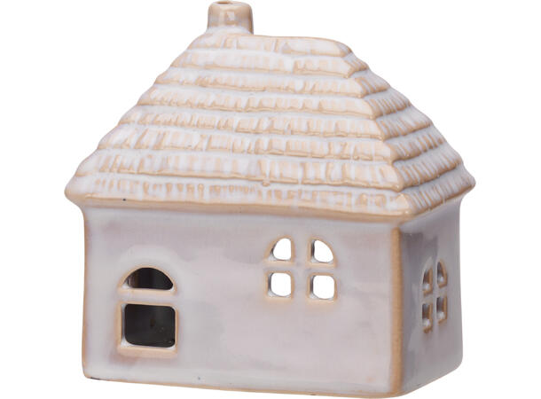 Hus til telys keramikk 10x6x10cm 3ass 