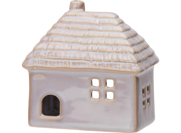 Hus til telys keramikk 10x6x10cm 3ass 