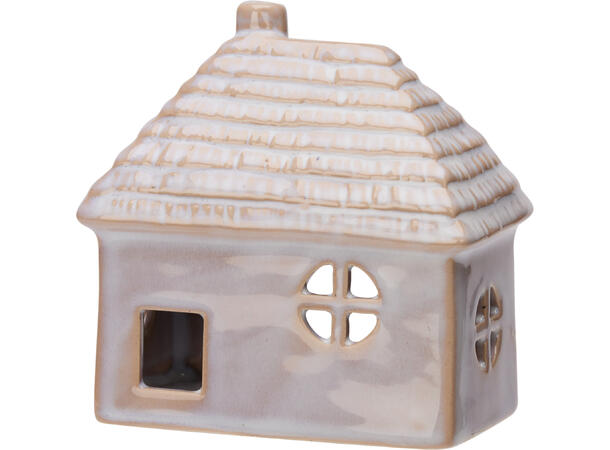 Hus til telys keramikk 10x6x10cm 3ass 