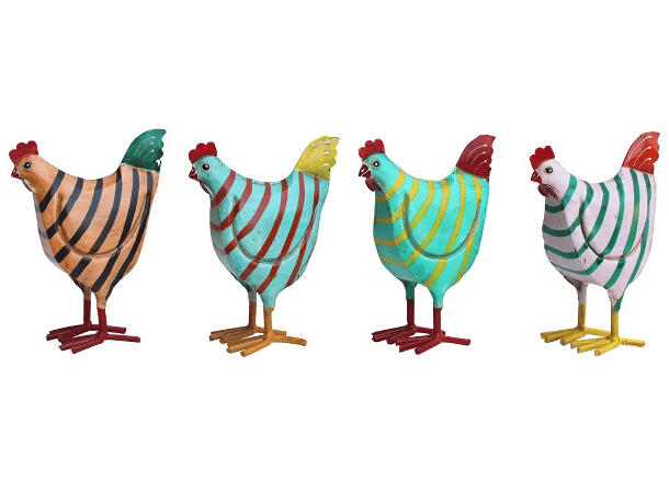 Høne metall stripet 11x7x17cm 4ass Forpk 8stk 