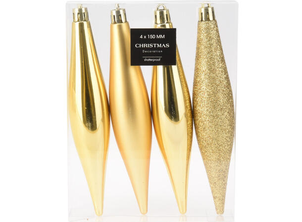 Istapp gull shiny/matt/glitt 15cm 4st Display med 24 sett PP 