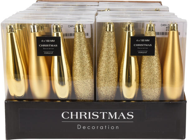 Istapp gull shiny/matt/glitt 15cm 4stk Display 24pk PP 