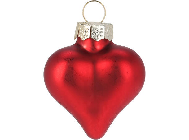Julekule glass hjerte rød 6cm 12stk Shiny/matt 