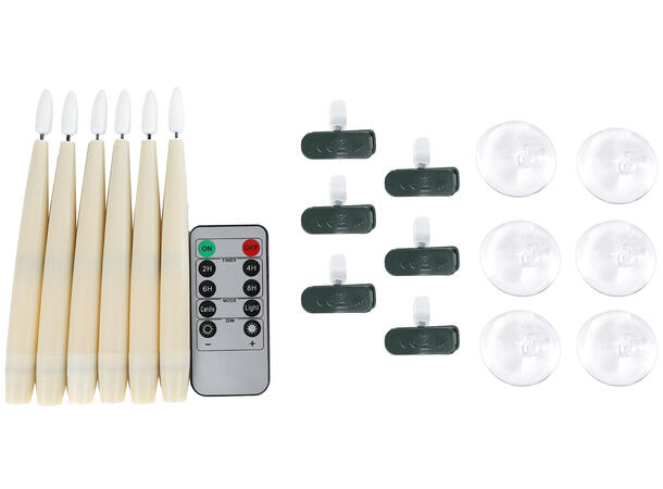 Juletrelys LED krem m/klips/sugekopp 6st 6 lys. Med fjernkontroll 