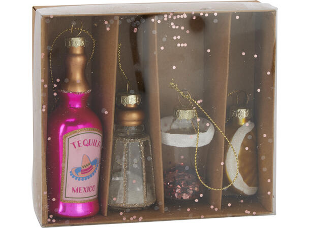 Juletrepynt Tequila-sett glass 4-8cm 4st 