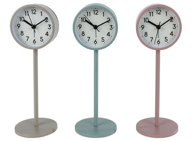 Klokke metall rosa/grønn/beige 23cm 3ass 