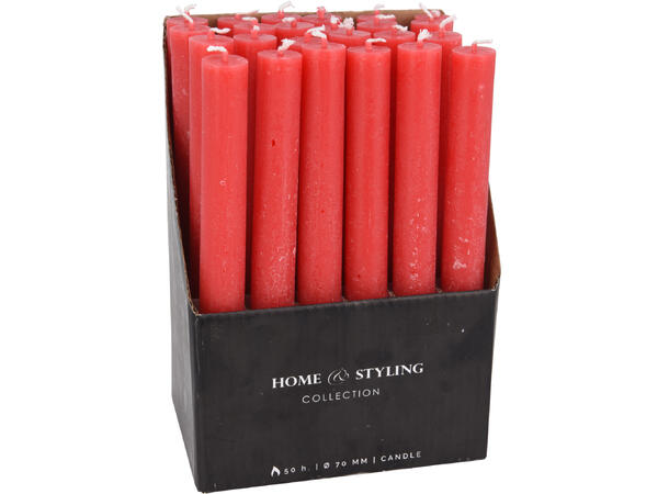 Kronelys rustikk rød 2,1x20cm Display 24stk Brenntid 8 timer 
