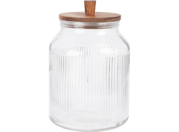 Krukke stripet glass m/trelokk 16x25cm Forpakning: 6stk 1050gram Volum 3l 