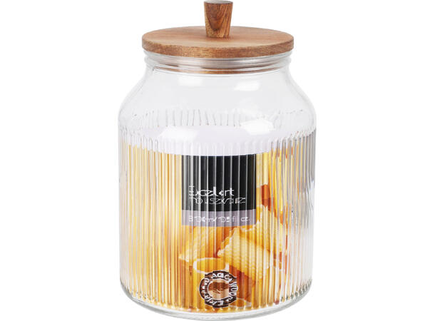 Krukke stripet glass m/trelokk 16x25cm Forpakning: 6stk 1050gram Volum 3l 