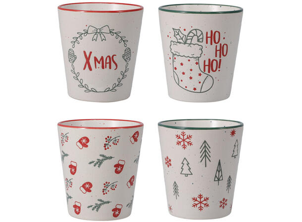 Krus Julekos keramikk 200ml 4ass Forpk 8stk  XMAS Juletre HOHO vott 