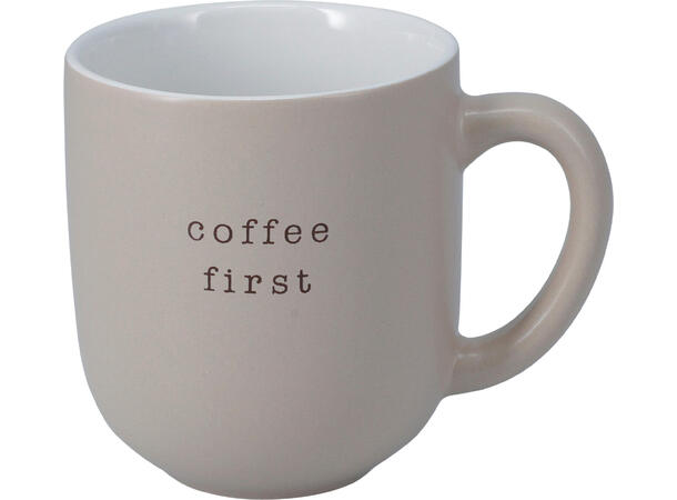 Krus keramikk m/tekst 300ml 8x9cm 3ass Coffee first 