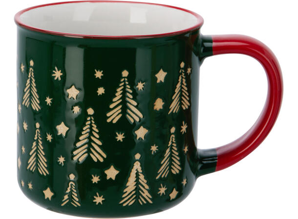 Krus rød/grønn/hvit keramikk h:8cm 250ml Display 12stk Vekt 245gram 