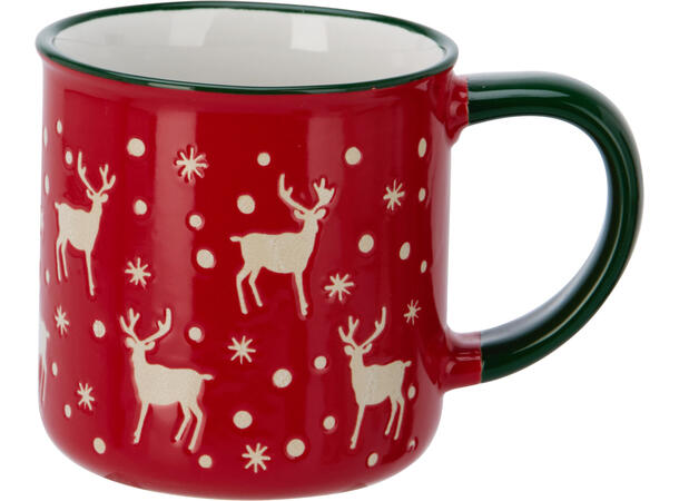 Krus rød/grønn/hvit keramikk h:8cm 250ml Display 12stk Vekt 245gram 