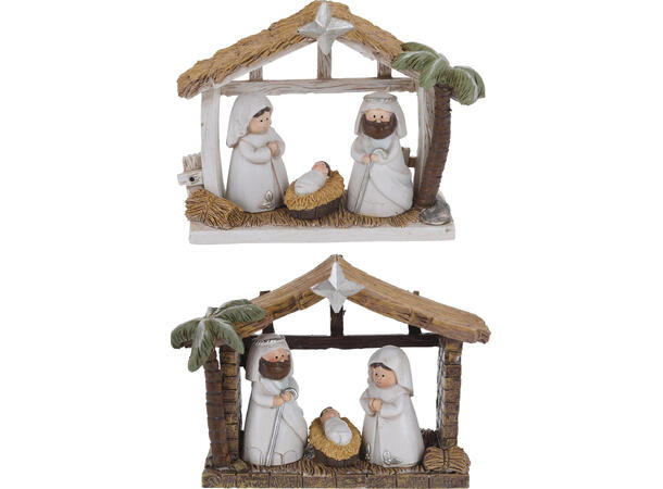 Krybbesett stall naturfarger 14x11cm 2as Display 12stk Vekt: 400g 